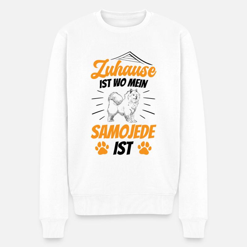 Zuhause ist wo mein Samojede ist Samojeden - Männer Premium Bio Pullover - Weiß