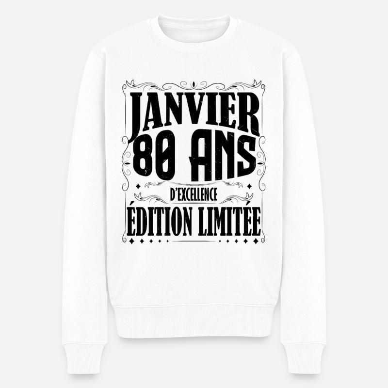 Janvier 80 ans. Cadeau 80 ans janvier anniversaire - Pull Premium bio Homme - blanc