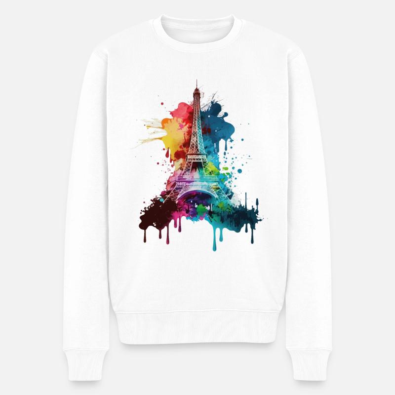 Paris Frankreich Stadt Skyline Eiffelturm Kunst - Männer Premium Bio Pullover - Weiß