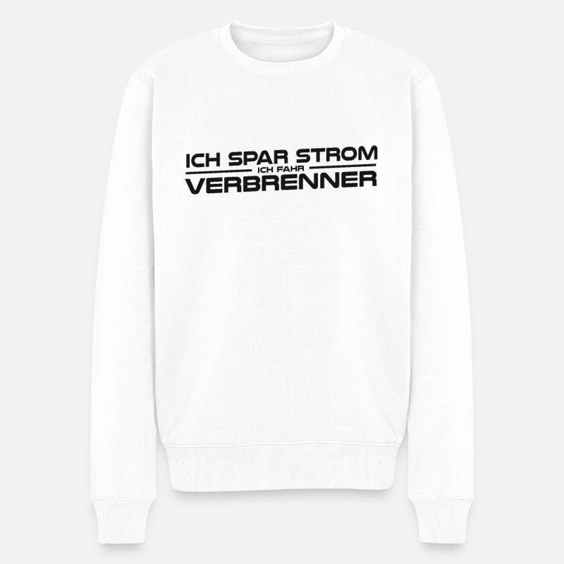 Natürlich spare ich Strom Ich fahre Verbrenner - Männer Premium Bio Pullover - Weiß