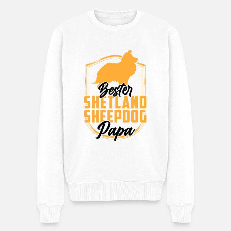 Shetland Sheepdog Papa britischer Sheepdog - Männer Premium Bio Pullover - Weiß