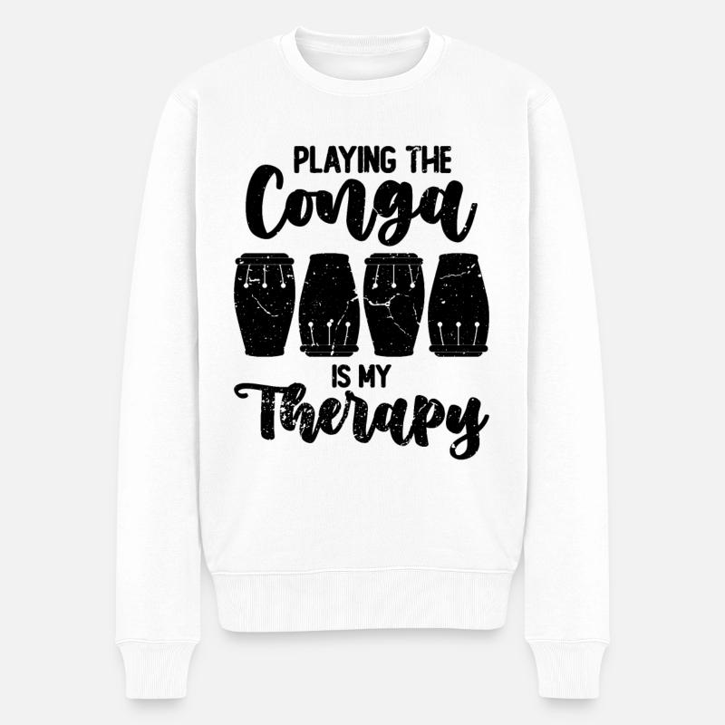 Playing The Conga Is Retro Drummer Conga Player - Männer Premium Bio Pullover - Weiß