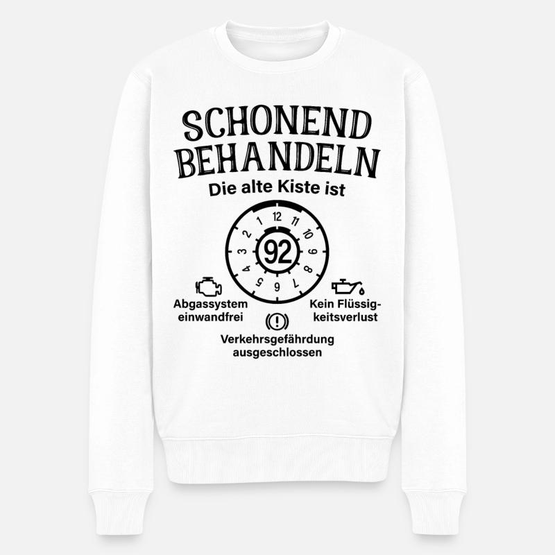 92. Geburtstag Schonend Behandeln Alte Kiste 92 - Männer Premium Bio Pullover - Weiß