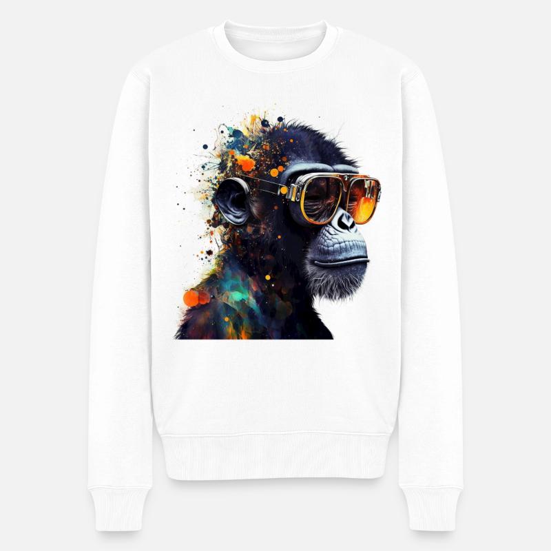 Fun Tiere Affe Zoo Tier Tiermotiv Primate - Männer Premium Bio Pullover - Weiß