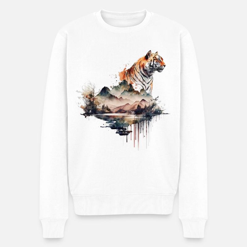 Tiger Tiere Geschenk Mann Kunst Bunt Tiermotiv - Männer Premium Bio Pullover - Weiß