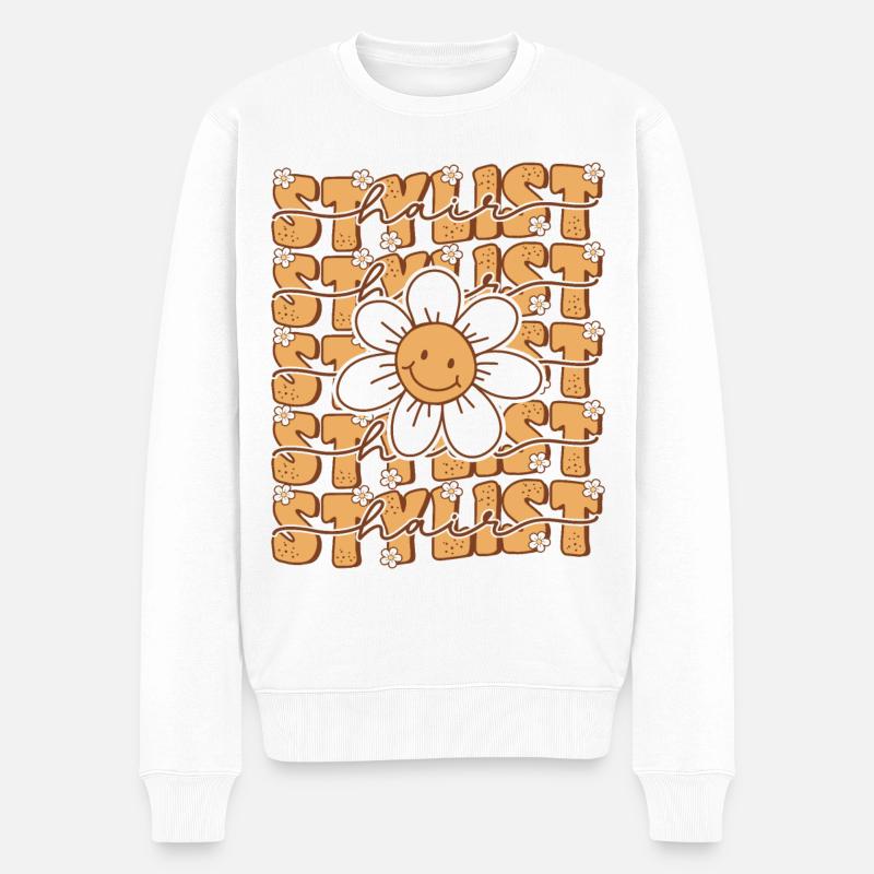 Groovy Retro Coiffeuse Daisy Flower - Pull Premium bio Homme - blanc