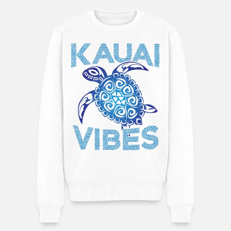 Tortue de mer tribale bleue polynésienne Kauai Vibes - Pull Premium bio Homme - blanc