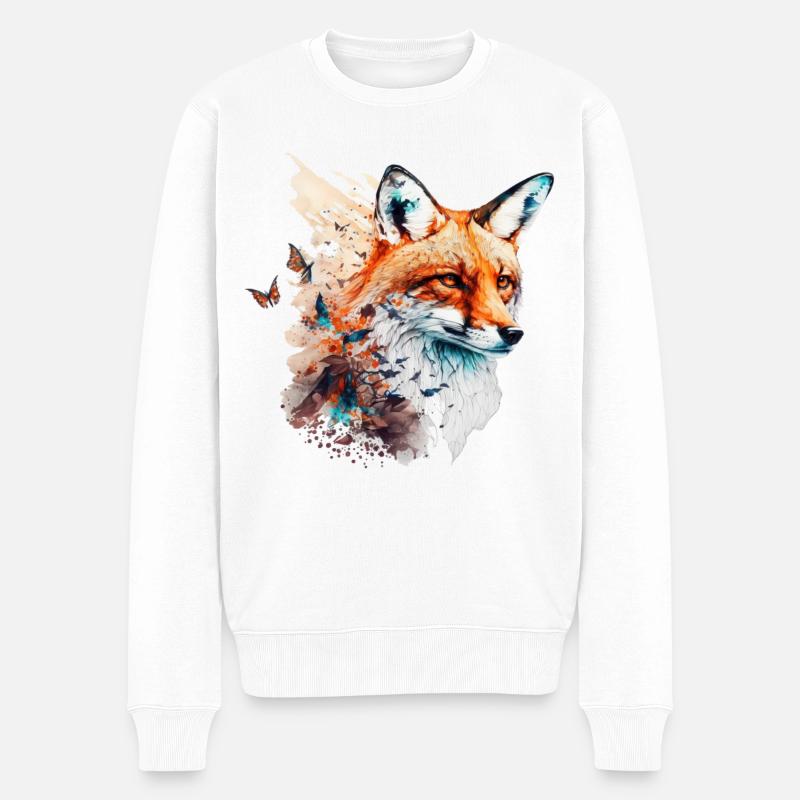 Fuchs Berge Bunt Malerei Rotfuchs Tiermotiv Tier - Männer Premium Bio Pullover - Weiß
