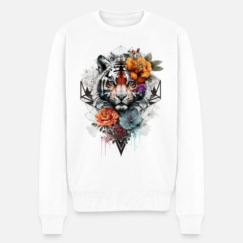 Fleurs de tigre Mandala Art Cadeau Yeux Bleus - Pull Premium bio Homme - blanc