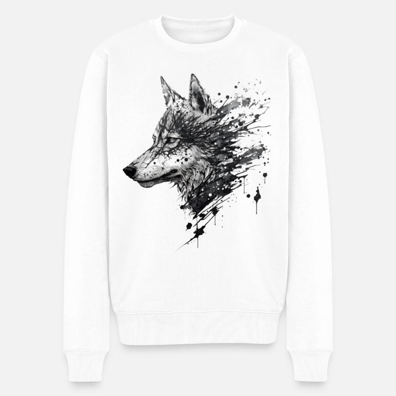 Wolf Kunst Zeichnung Kunstwerk Geschenk Tier Zoo - Männer Premium Bio Pullover - Weiß