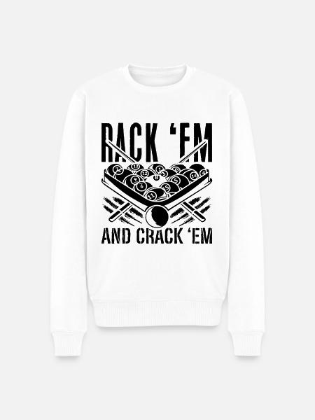 Rack 'Em And Crack Cue Sports Snooker Pool Player - Men's Premium Organic Jumper - white