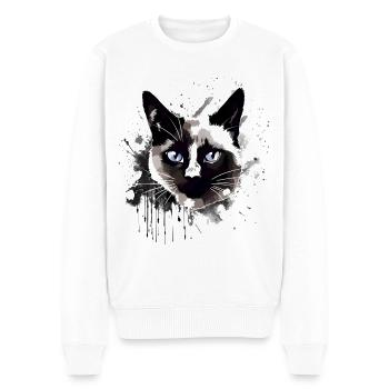 Chat siamois Race Chat Chat Abstrait Chat Siamois - Pull Premium bio Homme - blanc - Devant - Thijin (182cm)