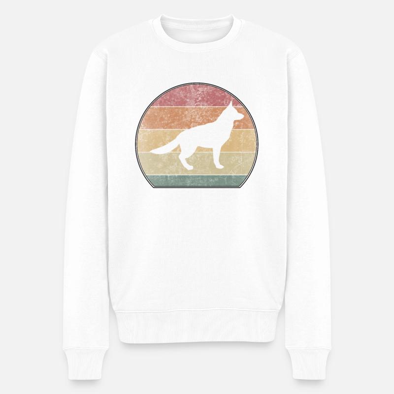 Retro Schäferhund Sonnenuntergang - Männer Premium Bio Pullover - Weiß