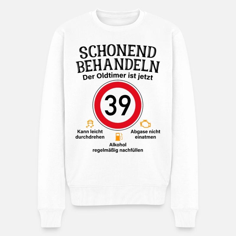 39. Geburtstag Schonend Behandeln Oldtimer Ist 39 - Männer Premium Bio Pullover - Weiß