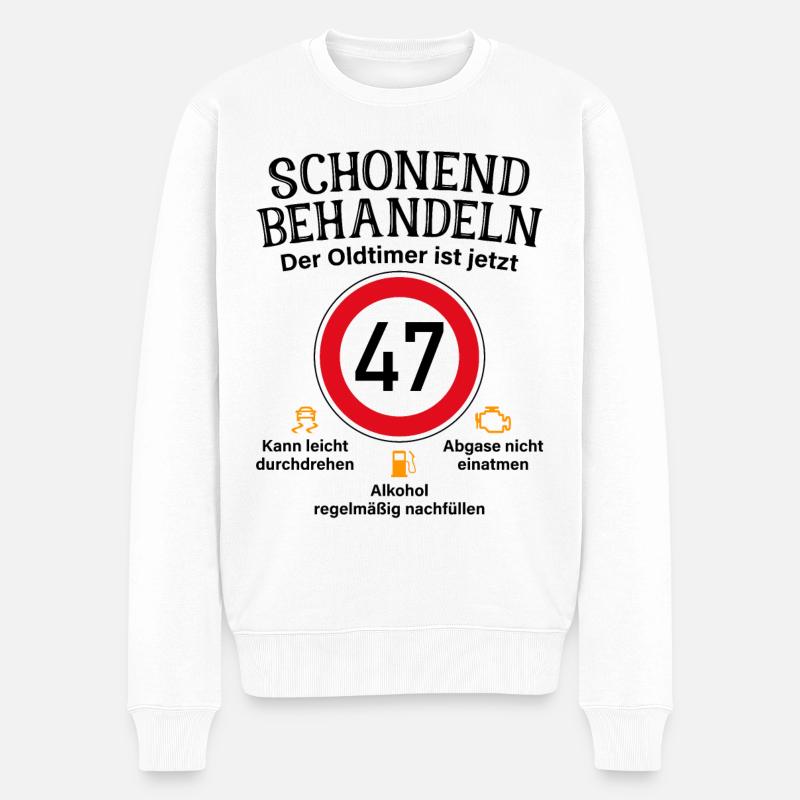 47. Geburtstag Schonend Behandeln Oldtimer Ist 47 - Männer Premium Bio Pullover - Weiß