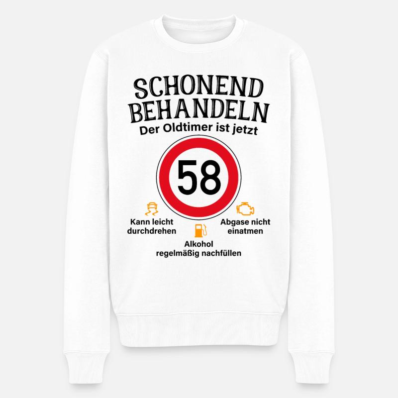 58. Geburtstag Schonend Behandeln Oldtimer Ist 58 - Männer Premium Bio Pullover - Weiß