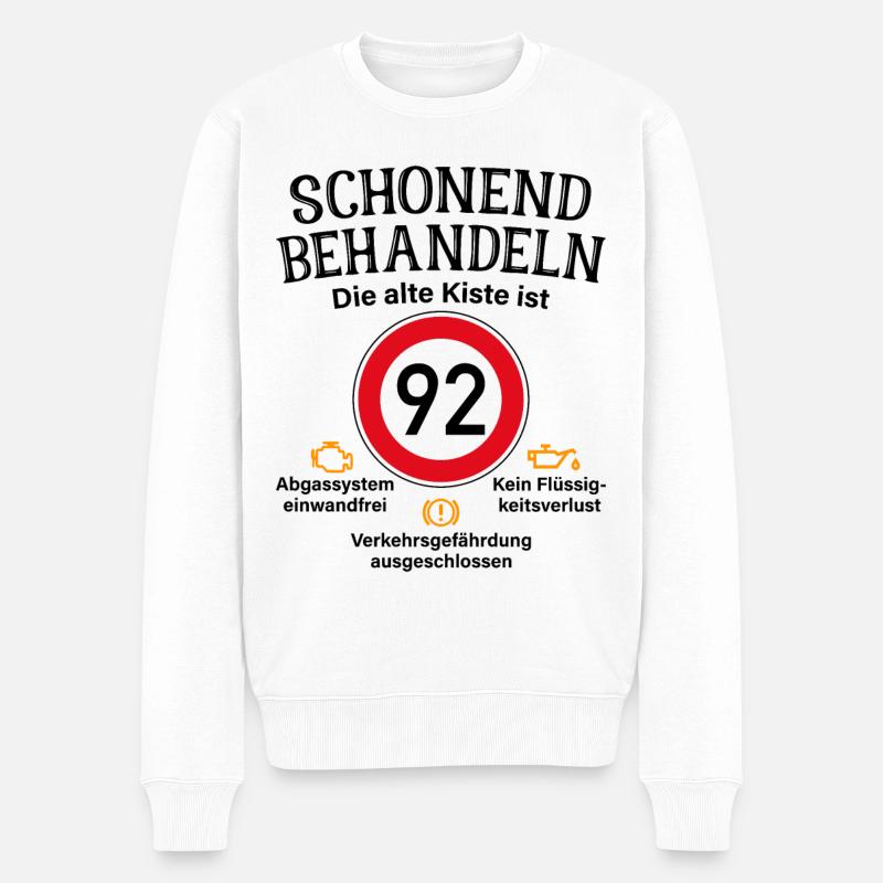 92. Geburtstag Schonend Behandeln 92 Alte Kiste 92 - Männer Premium Bio Pullover - Weiß