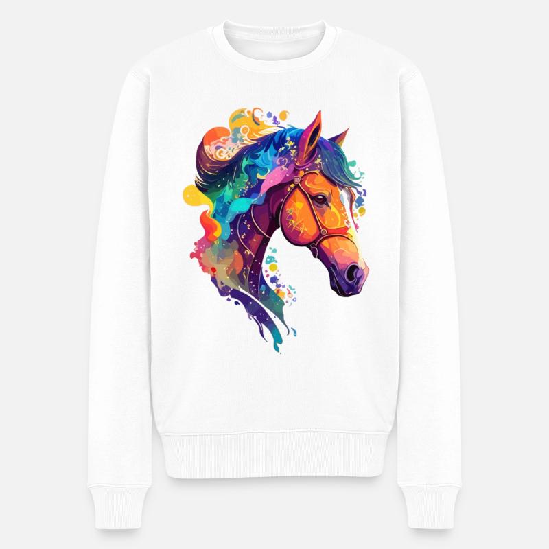 Belle illustration d’équitation de poney coloré de cheval - Pull Premium bio Homme - blanc
