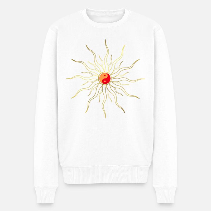 Sonne - Yin Yang - hl. Geometrie - Sonnenstrahlen - Männer Premium Bio Pullover - Weiß