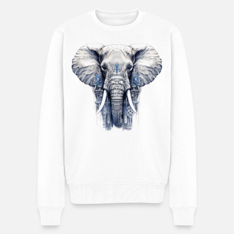 Elefant Tier Geschenk Afrika Kunst - Männer Premium Bio Pullover - Weiß