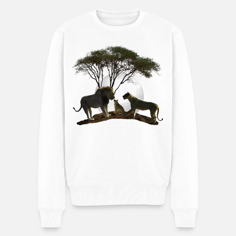 Löwen im Mondschein in der Savanne in Afrika - Männer Premium Bio Pullover - Weiß