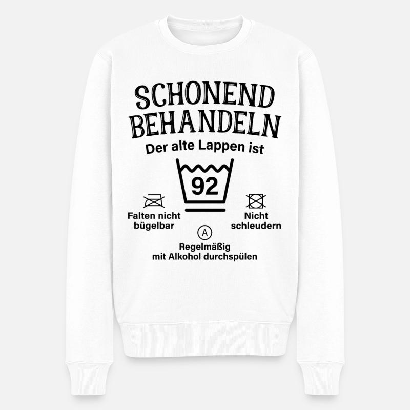 92. Geburtstag Schonend Behandeln Alte Lappen 92 - Männer Premium Bio Pullover - Weiß