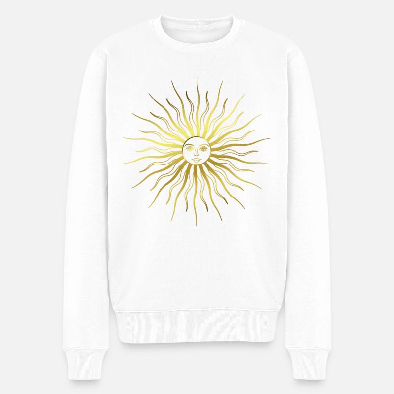 Sonne - Sonnenstrahlen - Sonnengesicht - Strahlen - Männer Premium Bio Pullover - Weiß