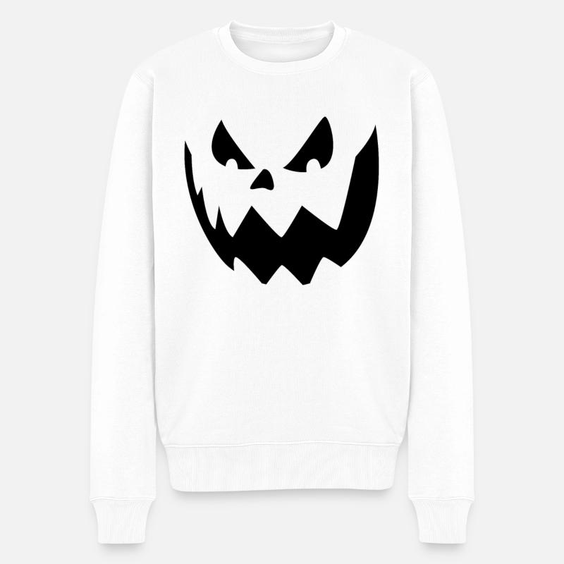 Spooky Jack O'Lantern Halloween Kürbis-Gesicht - Männer Premium Bio Pullover - Weiß