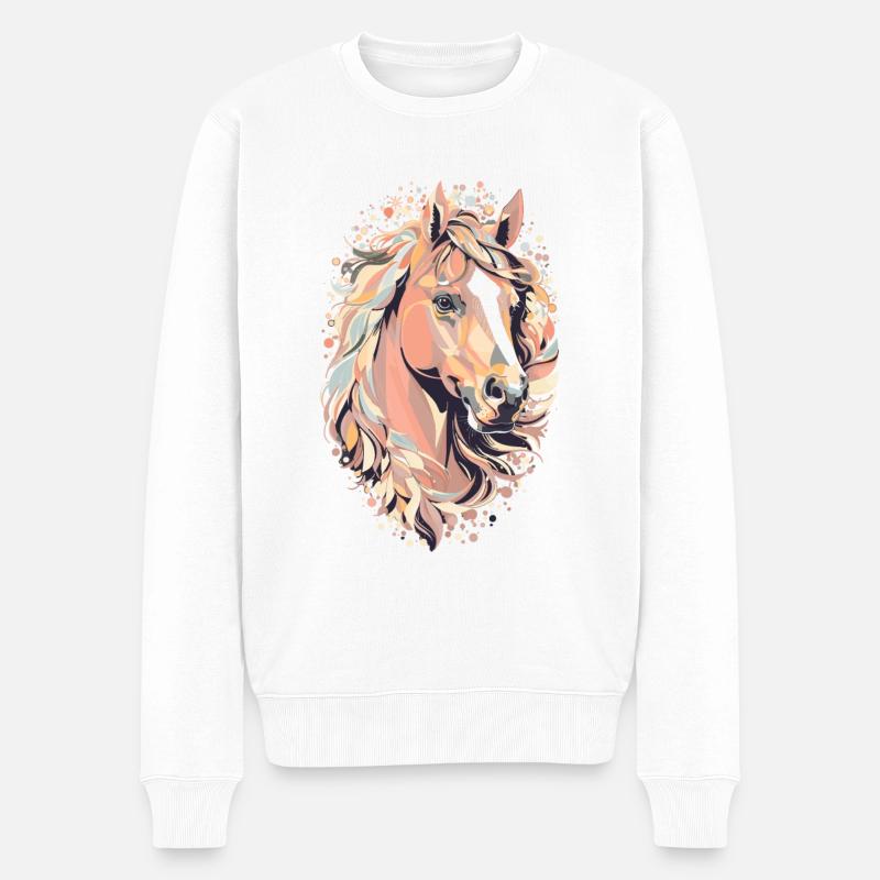 Süßes Pferdedesign - Bunte Pferde-Silhouette - Männer Premium Bio Pullover - Weiß
