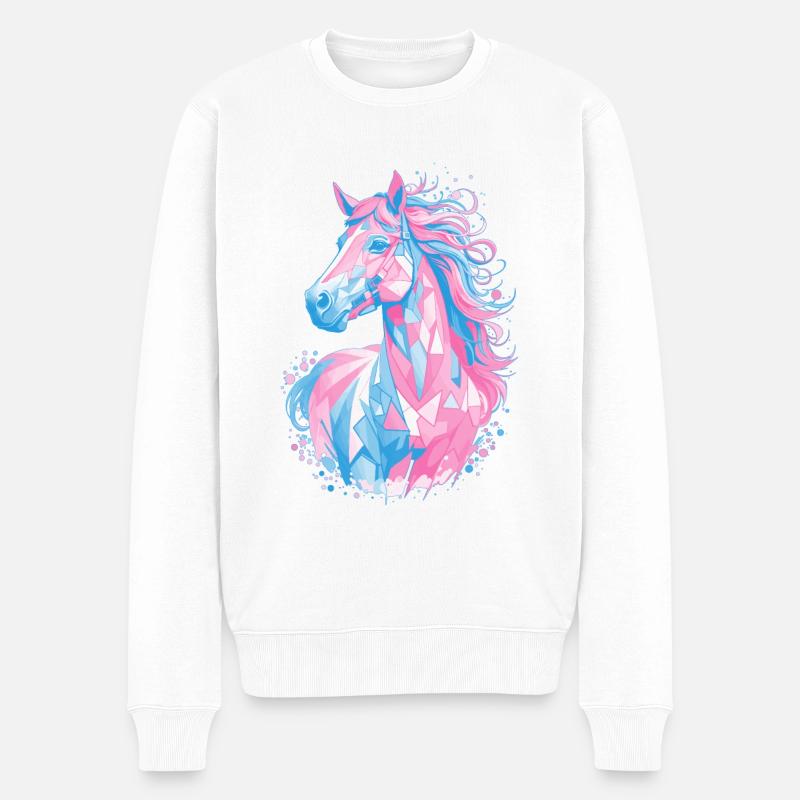 Süßes Pferdedesign - Bunte Pferde-Silhouette - Männer Premium Bio Pullover - Weiß