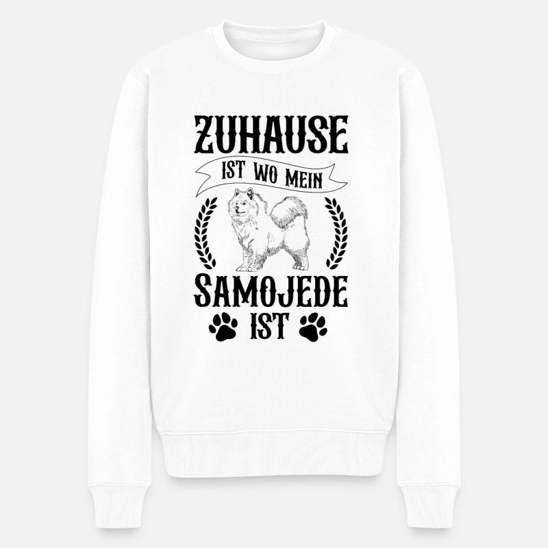 Samojede ist mein Zuhause Samojedenspitz - Männer Premium Bio Pullover - Weiß