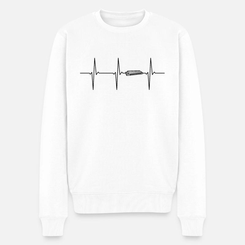 Harmonica ECG Heartbeat - Pull Premium bio Homme - blanc