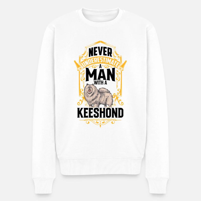 Man with Wolfspitz German Spitz - Men's Premium Organic Jumper - white