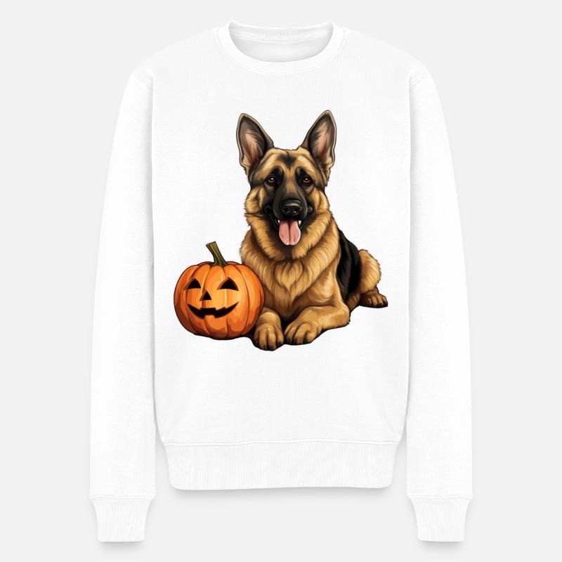 Deutscher Schäferhund-Kürbis, faule - Männer Premium Bio Pullover - Weiß
