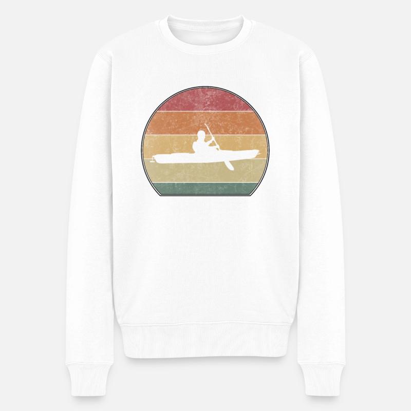 Retro Kajak Sonnenuntergang Paddeln - Männer Premium Bio Pullover - Weiß