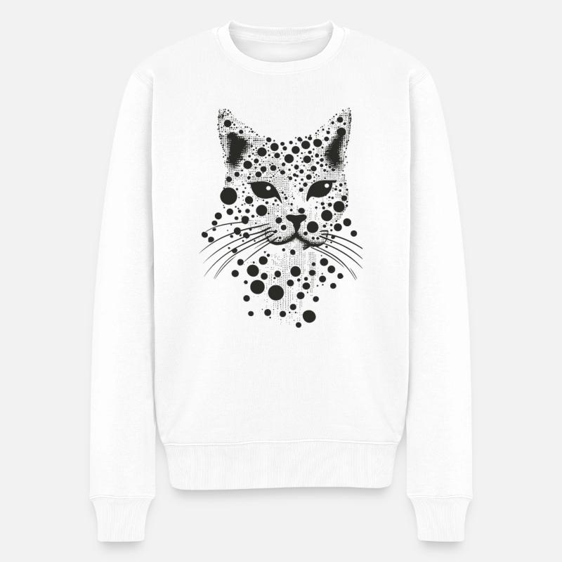Katze Katzengesicht im Punktdesign - Männer Premium Bio Pullover - Weiß
