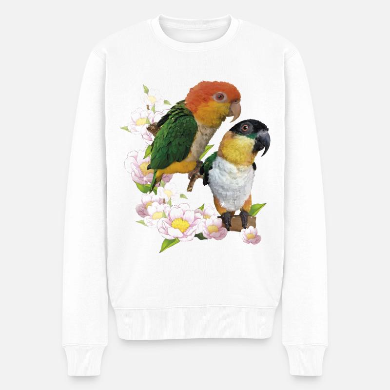 Der orangeköpfige Caique - Männer Premium Bio Pullover - Weiß