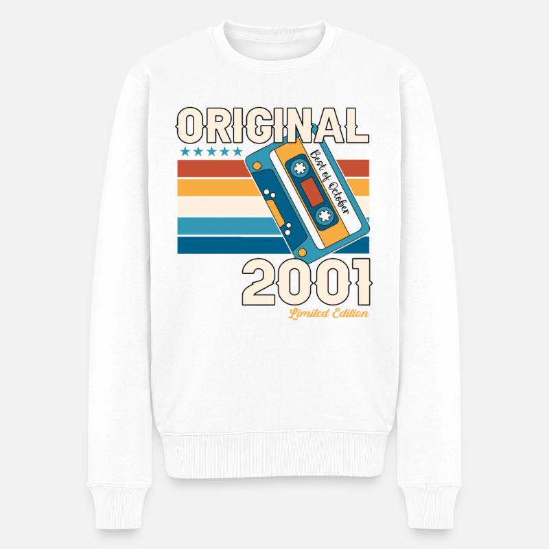 22. Geburtstag Mann Oktober Jahrgang 2001 Kassette - Männer Premium Bio Pullover - Weiß