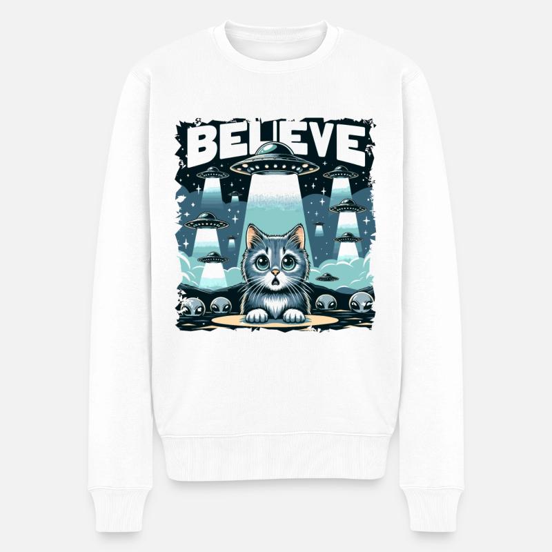 Lustiges Außerirdischer Alien Believe - Männer Premium Bio Pullover - Weiß
