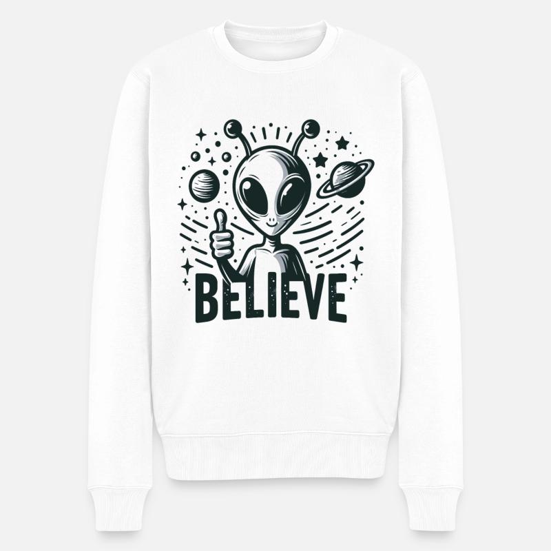 Drôle Alien Alien Croire - Pull Premium bio Homme - blanc