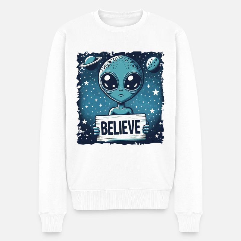 Drôle Alien Alien Croire - Pull Premium bio Homme - blanc