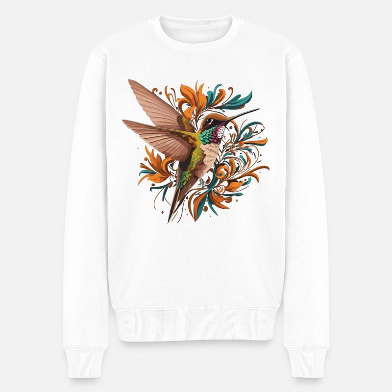 Kolibri im Blütenmeer - Männer Premium Bio Pullover - Weiß