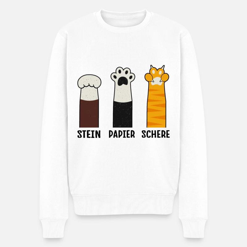 Stein Papier Schere Katzenpfoten Handspiel - Männer Premium Bio Pullover - Weiß
