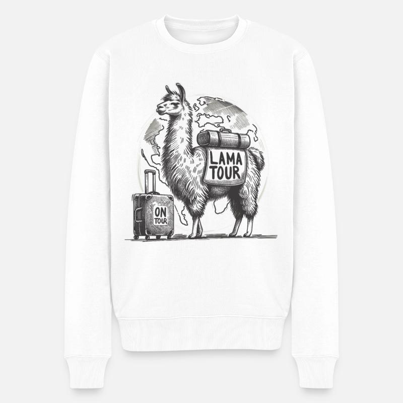 Lama on Tour : Aventurier sur la route - Pull Premium bio Homme - blanc