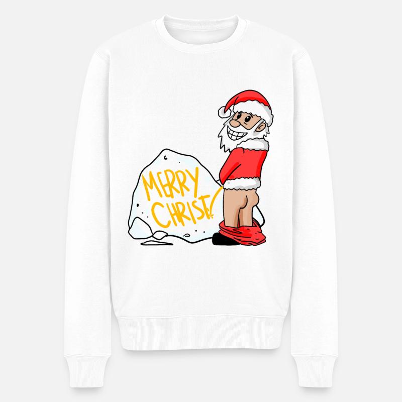 Weihnachtsmann lustig - Männer Premium Bio Pullover - Weiß