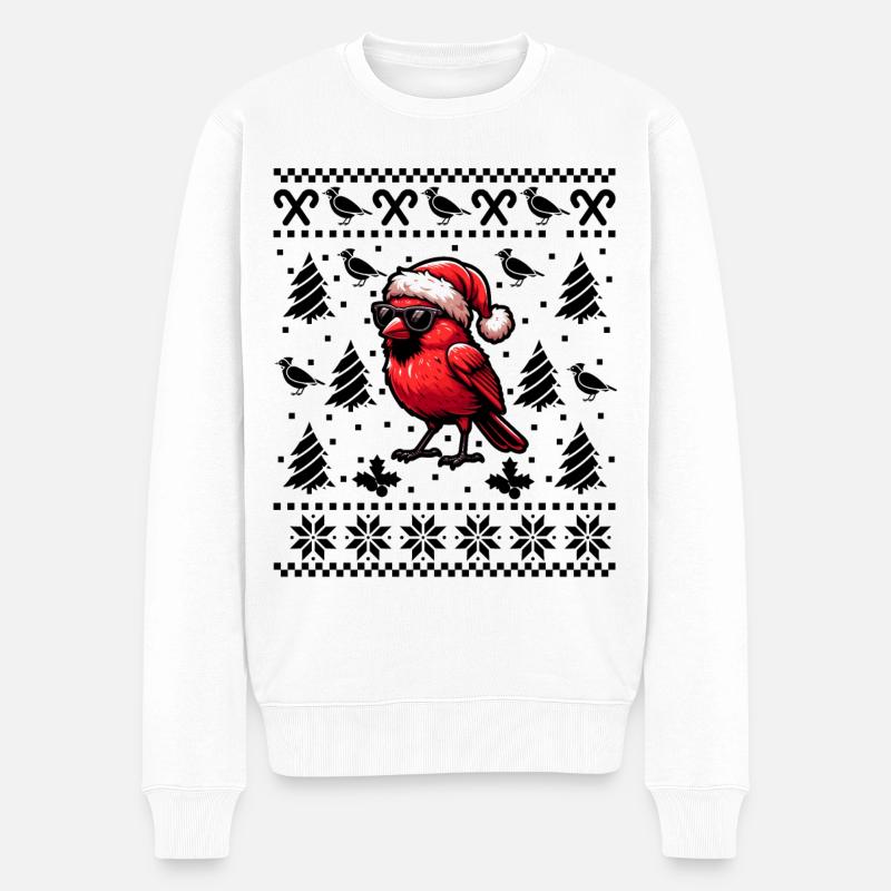 Rotkardinal Vogel Weihnachten - Männer Premium Bio Pullover - Weiß