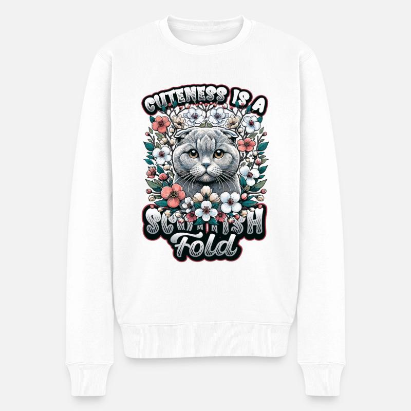 Süßes Scottish Fold Katzen Motiv - Männer Premium Bio Pullover - Weiß