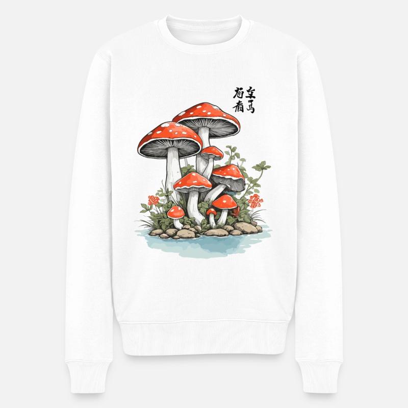 Magischer Pilz Vintage Ukiyo-E Goblincore - Männer Premium Bio Pullover - Weiß