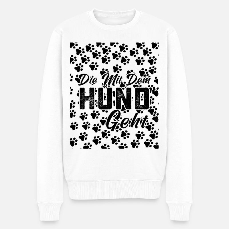 Die mit dem Hund geht. Hundehalterin.Hund. - Männer Premium Bio Pullover - Weiß