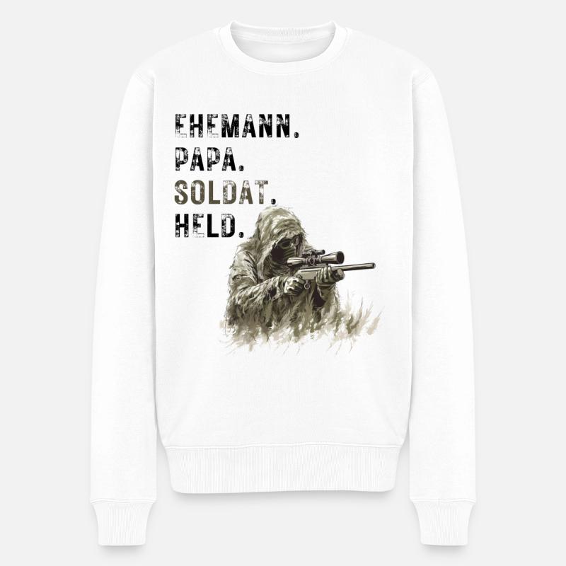 Ehemann Papa Soldat Held - Männer Premium Bio Pullover - Weiß